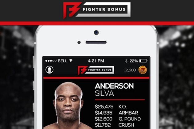 A screenshot of the FighterBonus app shows potential outcomes involving UFC middleweight legend Anderson Silva.