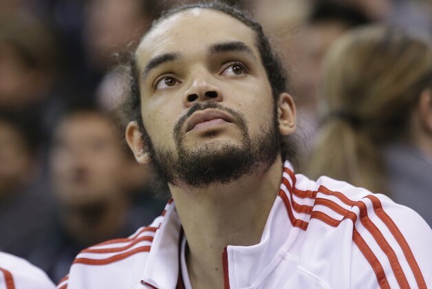 Chicago Bulls' Joakim Noah looks on in the second quarter during an NBA basketball game against the Utah Jazz Monday, Nov. 24, 2014, in Salt Lake City. (AP Photo/Rick Bowmer)