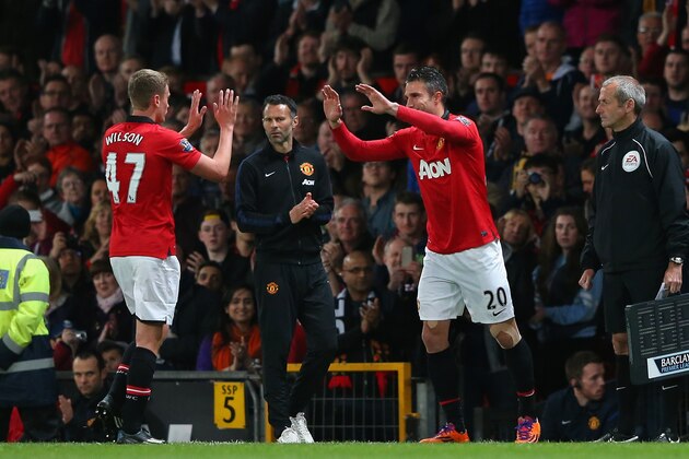 MANCHESTER, ENGLAND - MAY 06:  Manchester United Caretaker Manager Ryan Giggs looks on as James Wilson is substituted for Robin van Persie during the Barclays Premier League match between Manchester United and Hull City at Old Trafford on May 6, 2014 in Manchester, England.  (Photo by Alex Livesey/Getty Images)