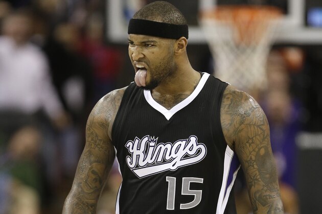 Sacramento Kings center DeMarcus Cousins celebrates after scoring against the Chicago Bulls during the third quarter of an NBA basketball game in Sacramento, Calif., Thursday, Nov. 20, 2014.  The Kings won 103-88. (AP Photo/Rich Pedroncelli)