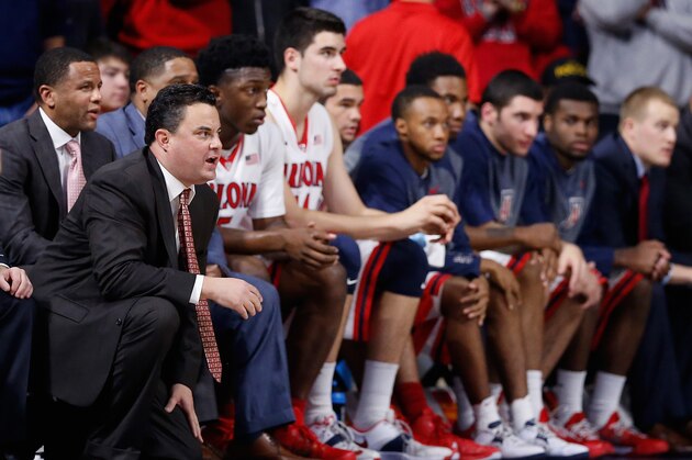 TUCSON, AZ - NOVEMBER 19:  Head coach Sean Miller of the Arizona Wildcats reacts during the college basketball game against the UC Irvine Anteaters at McKale Center on November 19, 2014 in Tucson, Arizona. The Wildcats defeated the Anteaters 71-54.  (Photo by Christian Petersen/Getty Images)