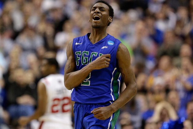 PHILADELPHIA, PA - MARCH 24:  Bernard Thompson #2 of the Florida Gulf Coast Eagles reacts in the second half while taking on the San Diego State Aztecs during the third round of the 2013 NCAA Men's Basketball Tournament at Wells Fargo Center on March 24, 2013 in Philadelphia, Pennsylvania.  (Photo by Rob Carr/Getty Images)