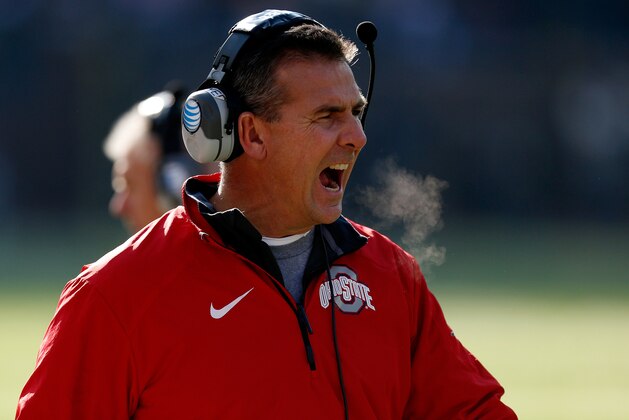 ANN ARBOR, MI - NOVEMBER 30: Head coach Urban Meyer of the Ohio State Buckeyes looks on against the Michigan Wolverines during a game at Michigan Stadium on November 30, 2013 in Ann Arbor, Michigan.  (Photo by Gregory Shamus/Getty Images)