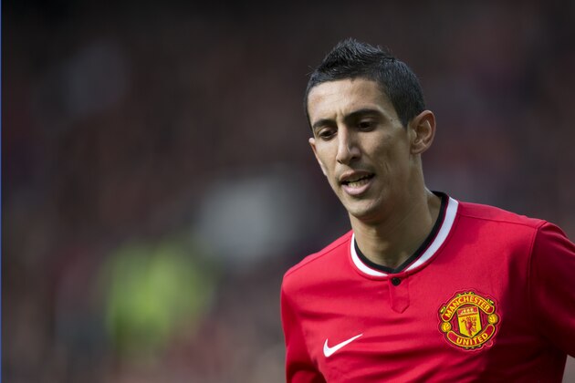 Manchester United's Angel Di Maria is seen during his team's English Premier League soccer match against Everton at Old Trafford Stadium, Manchester, England, Sunday Oct. 5, 2014. (AP Photo/Jon Super)