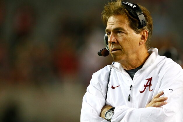 TUSCALOOSA, AL - NOVEMBER 22:  Head coach Nick Saban of the Alabama Crimson Tide looks on during the game against the Western Carolina Catamounts at Bryant-Denny Stadium on November 22, 2014 in Tuscaloosa, Alabama.  (Photo by Kevin C. Cox/Getty Images)