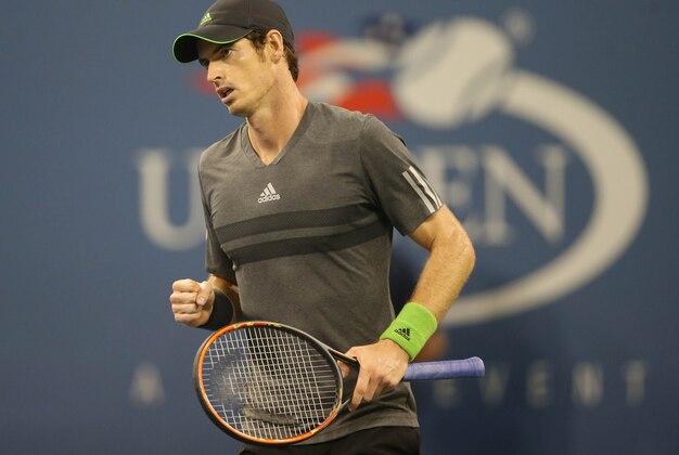 Sep 3, 2014; New York, NY, USA; Andy Murray (GBR) reacts after winning a point against Novak Djokovic (SRB) on day ten of the 2014 U.S. Open tennis tournament at USTA Billie Jean King National Tennis Center. Mandatory Credit: Jerry Lai-USA TODAY Sports