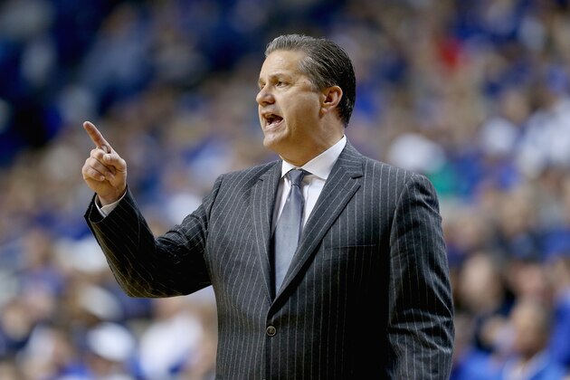 LEXINGTON, KY - NOVEMBER 25:  John Calipari the head coach of the Kentucky Wildcats gives instructions to his team during the game against the Texas-Arlington Mavericks at Rupp Arena on November 25, 2014 in Lexington, Kentucky.  (Photo by Andy Lyons/Getty Images)