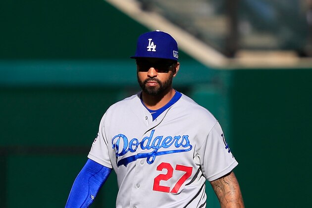 ST LOUIS, MO - OCTOBER 07: Matt Kemp #27 of the Los Angeles Dodgers walks on the field prior to Game Four of the National League Divison Series against the St. Louis Cardinals at Busch Stadium on October 7, 2014 in St Louis, Missouri.  (Photo by Jamie Squire/Getty Images)