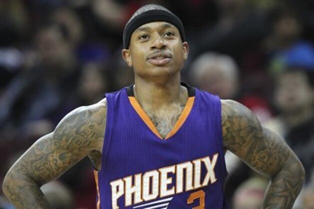 Phoenix Suns guard Isaiah Thomas (3) in action during an NBA basketball game with the Philadelphia 76ers, Friday, Nov. 21, 2014, in Philadelphia. (AP Photo/Laurence Kesterson)
