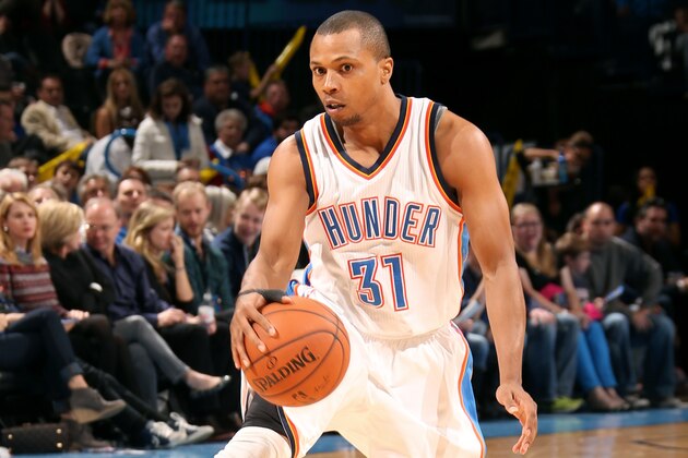 OKLAHOMA CITY, OK- NOVEMBER 26: Sebastian Telfair #31 of the Oklahoma City Thunder drives against the Utah Jazz on November 26, 2014 at Chesapeake Energy Arena in Oklahoma City, OK. NOTE TO USER: User expressly acknowledges and agrees that, by downloading and or using this photograph, User is consenting to the terms and conditions of the Getty Images License Agreement. Mandatory Copyright Notice: Copyright 2014 NBAE (Photo by Layne Murdoch/NBAE via Getty Images)