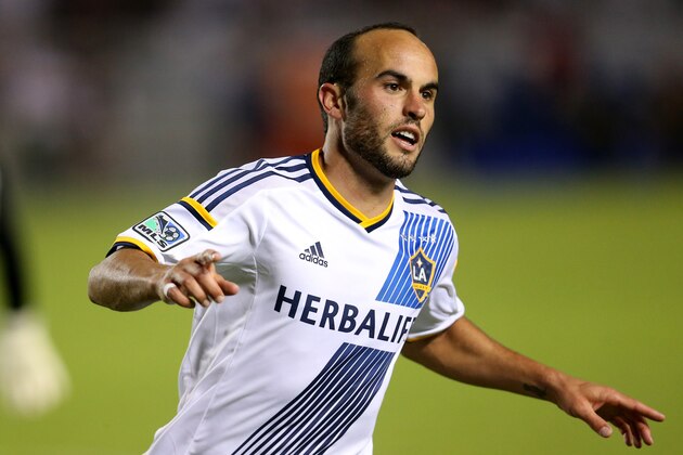 LOS ANGELES, CA - NOVEMBER 09:  Landon Donovan #10 of the Los Angeles Galaxy celebrates after scoring his second goal of the match, in the second half against Real Salt Lake in Leg 2 of the Western Conference Semifinals at StubHub Center on November 9, 2014 in Los Angeles, California.  The Galaxy won 5-0 to advance to the conference finals.  (Photo by Stephen Dunn/Getty Images)