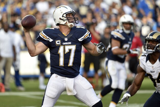San Diego Chargers quarterback Philip Rivers (17) throws during an NFL football game against the St. Louis Rams Sunday, Nov. 23, 2014, in San Diego. (AP Photo/Denis Poroy)