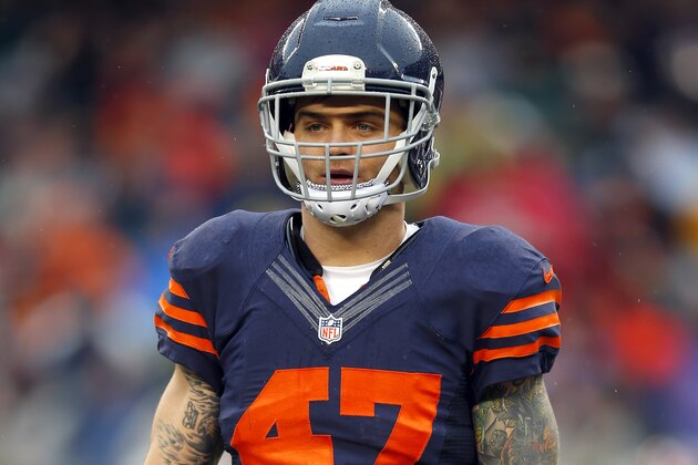 Chicago Bears free safety Chris Conte (47) looks toward the bench against the Tampa Bay Buccaneers during an NFL football game on Sunday, Nov. 23, 2014 in Chicago. The Bears won the game 21-13. (Jeff Haynes/AP Images for Panini)