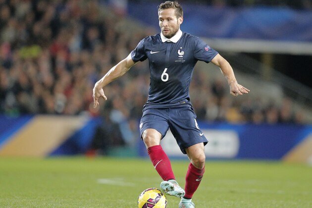 France's Yohan Cabaye, controls the ball, during a friendly soccer match France against Albania at Route de Lorient stadium in Rennes, western France, Friday, Nov. 14, 2014. The match ended in a 1-1 draw. (AP Photo/Michel Euler)6\