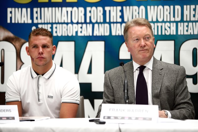 LONDON, ENGLAND - JUNE 03:  Promoter Frank Warren (R) and Billy Joe Saunders (L) talk during the press conference to discuss two separate upcoming fights featuring Billy Joe Saunders and Chris Eubank Jnr. on June 3, 2014 in London, England.  (Photo by Jordan Mansfield/Getty Images)