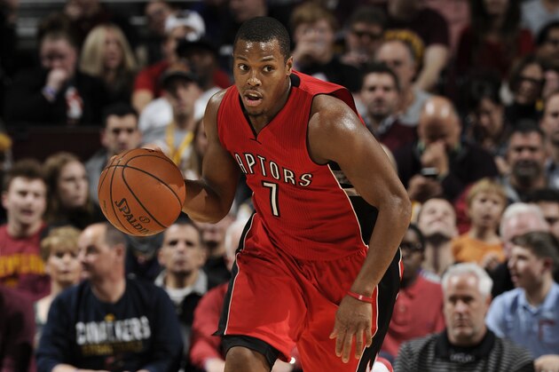 CLEVELAND, OH - NOVEMBER 22: Kyle Lowry #7 of the Toronto Raptors handles the ball against the Cleveland Cavaliers during the game on November 22, 2014 at Quicken Loans Arena in Cleveland, Ohio. NOTE TO USER: User expressly acknowledges and agrees that, by downloading and/or using this Photograph, user is consenting to the terms and conditions of the Getty Images License Agreement. Mandatory Copyright Notice: Copyright 2014 NBAE (Photo by David Liam Kyle/NBAE via Getty Images)