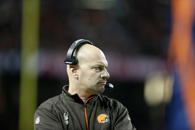 Cleveland Browns head coach Mike Pettine watches play against the Atlanta Falcons during the second half of an NFL football game, Sunday, Nov. 23, 2014, in Atlanta. (AP Photo/Brynn Anderson )