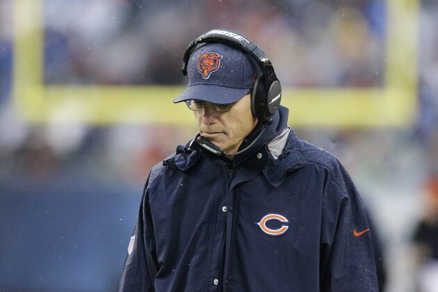 Chicago Bears head coach Marc Trestman walks on the sidelines during the second half of an NFL football game against the Tampa Bay Buccaneers Sunday, Nov. 23, 2014, in Chicago. (AP Photo/Nam Y. Huh)