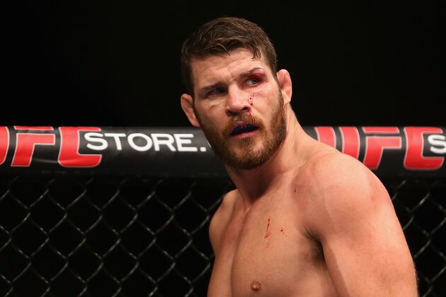 SYDNEY, AUSTRALIA - NOVEMBER 08:  Michael Bisping of England is seen with a cut over his left eye in his loss to Luke Rockhold in their middleweight fight during the UFC Fight Night 55 event at Allphones Arena on November 8, 2014 in Sydney, Australia.  (Photo by Mark Kolbe/Getty Images)