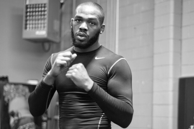ALBUQUERQUE, NM - APRIL 08:  (EDITORS NOTE: Image has been converted to black and white) UFC light heavyweight champion Jon Jones shadow boxes during a media event at Jackson’s Mixed Martial Arts & Fitness Academy on April 8, 2013 in Albuquerque, New Mexico.  (Photo by Steve Snowden/Getty Images)