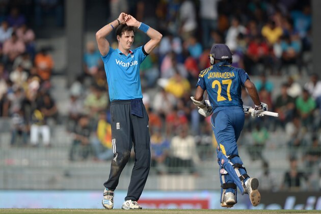 COLOMBO, SRI LANKA - NOVEMBER 29:  Steven Finn of England reacts after bowling during the 2nd One Day International match between Sri Lanka and England at R. Premadasa Stadium on November 29, 2014 in Colombo, Sri Lanka.  (Photo by Gareth Copley/Getty Images,)
