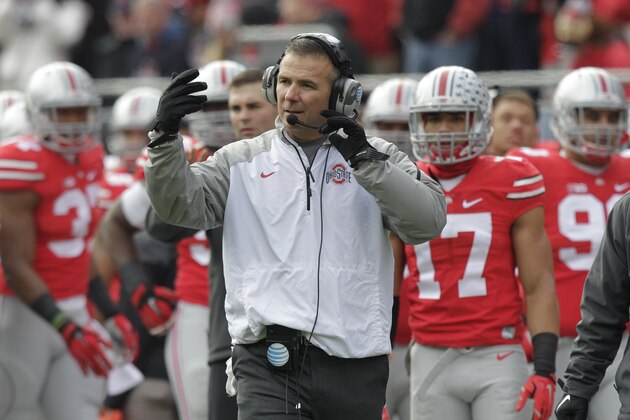 Ohio State head coach Urban Meyer on the sidelines against Indiana in an NCAA college football game Saturday, Nov. 22, 2014, in Columbus, Ohio. (AP Photo/Jay LaPrete)