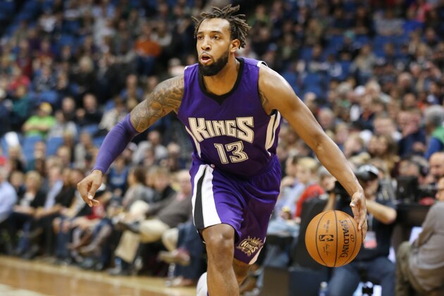 MINNEAPOLIS, MN -  NOVEMBER 22: Derrick Williams #13 of the Sacramento Kings drives to the basket against the Minnesota Timberwolves during the game on November 22, 2014 at Target Center in Minneapolis, Minnesota. NOTE TO USER: User expressly acknowledges and agrees that, by downloading and or using this Photograph, user is consenting to the terms and conditions of the Getty Images License Agreement. Mandatory Copyright Notice: Copyright 2014 NBAE (Photo by Jordan Johnson/NBAE via Getty Images)