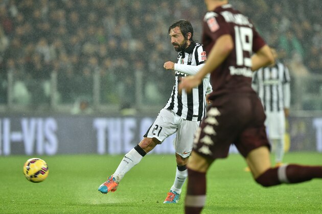 TURIN, ITALY - NOVEMBER 30:  Andrea Pirlo of Juventus FC scores the winning goal during the Serie A match between Juventus FC and Torino FC at Juventus Arena on November 30, 2014 in Turin, Italy.  (Photo by Valerio Pennicino/Getty Images)