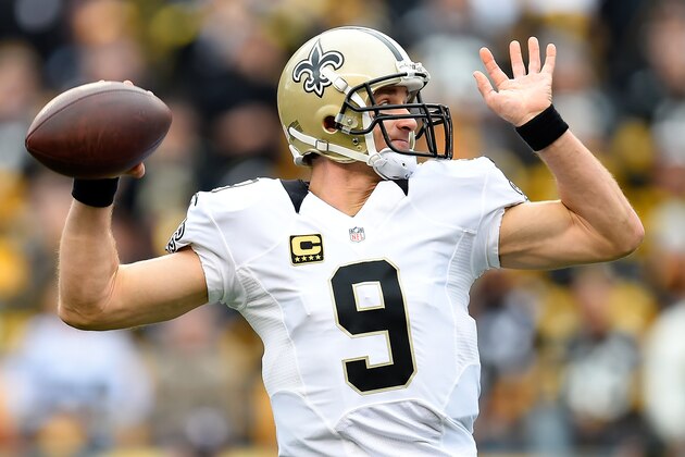 PITTSBURGH, PA - NOVEMBER 30:  Drew Brees #9 of the New Orleans Saints throws a pass during the first quarter against the Pittsburgh Steelers at Heinz Field on November 30, 2014 in Pittsburgh, Pennsylvania.  (Photo by Joe Sargent/Getty Images)