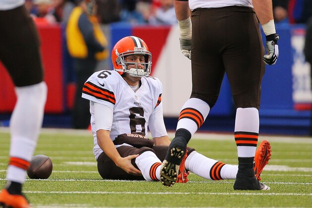 ORCHARD PARK, NY - NOVEMBER 30:   Brian Hoyer #6 of the Cleveland Browns reacts after being sacked during the second half against the Buffalo Bills at Ralph Wilson Stadium on November 30, 2014 in Orchard Park, New York.  (Photo by Brett Carlsen/Getty Images)