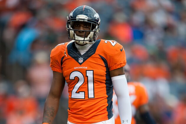 DENVER, CO - AUGUST 07:  Cornerback Aqib Talib #21 of the Denver Broncos stands on the field during a pause in the game against the Seattle Seahawks during preseason action at Sports Authority Field at Mile High on August 7, 2014 in Denver, Colorado.  (Photo by Dustin Bradford/Getty Images)