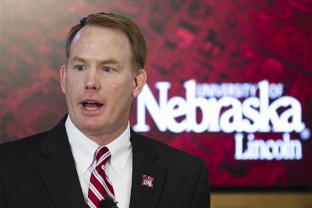 Shawn Eichorst addresses the media after being introduced as the next athletic director for the University of Nebraska during a news conference, Tuesday Oct. 9, 2012 in Lincoln Neb.  Eichorst is replacing Tom Osborne, who is retiring. (AP Photo/Nati Harnik)