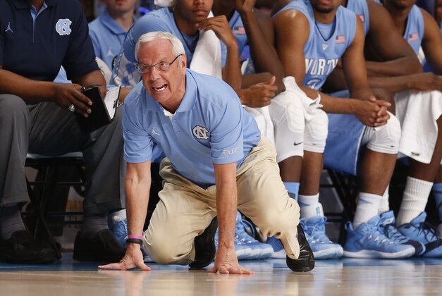 Nov 28, 2014; Paradise Island, BAHAMAS; North Carolina Tar Heels head coach Roy Williams reacts during the game against the Florida Gators at Imperial Arena at Atlantis Resort. Mandatory Credit: Kevin Jairaj-USA TODAY Sports Nov 28, 2014; Paradise Island, BAHAMAS; North Carolina Tar Heels head coach Roy Williams reacts during the game against the Florida Gators at Imperial Arena at Atlantis Resort. Mandatory Credit: Kevin Jairaj-USA TODAY Sports
