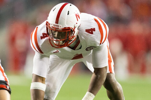 Nov 15, 2014; Madison, WI, USA; Nebraska Cornhuskers defensive end Randy Gregory (4) during the game against the Wisconsin Badgers at Camp Randall Stadium.  Wisconsin won 59-24.  Mandatory Credit: Jeff Hanisch-USA TODAY Sports