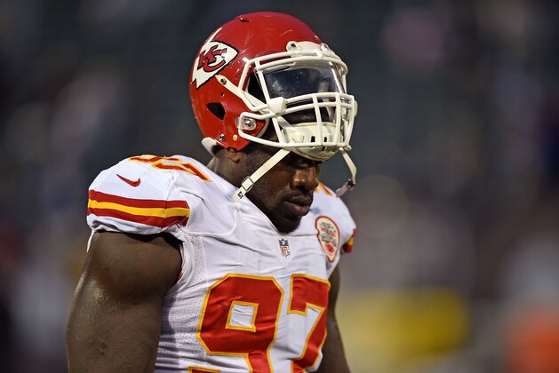 OAKLAND, CA - NOVEMBER 20:  Allen Bailey #97 of the Kansas City Chiefs before the game against the Oakland Raiders at O.co Coliseum on November 20, 2014 in Oakland, California.  (Photo by Thearon W. Henderson/Getty Images)