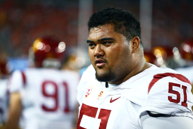 Oct 11, 2014; Tucson, AZ, USA; Southern California Trojans guard Damien Mama (51) against the Arizona Wildcats at Arizona Stadium. Mandatory Credit: Mark J. Rebilas-USA TODAY Sports