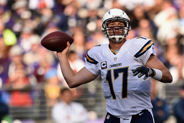 BALTIMORE, MD - NOVEMBER 30: Quarterback Philip Rivers #17 of the San Diego Chargers drops back to pass in the second quarter of a game against the Baltimore Ravens at M&T Bank Stadium on November 30, 2014 in Baltimore, Maryland.  (Photo by Patrick Smith/Getty Images)