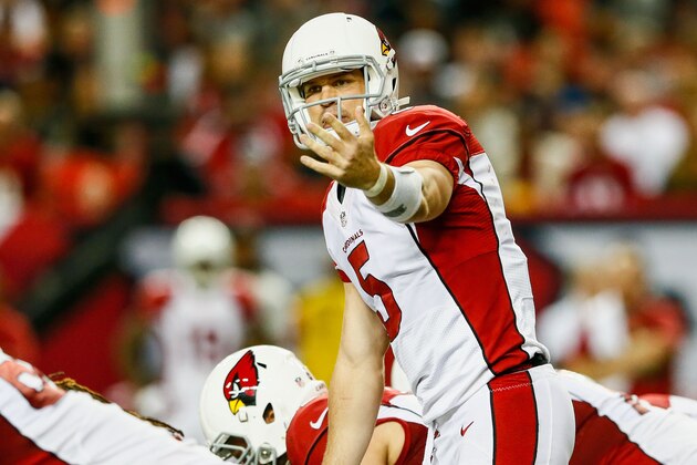 ATLANTA, GA - NOVEMBER 30: Drew Stanton #5 of the Arizona Cardinals signals to teammates at the line of scrimmage during the second half against the Atlanta Falcons at the Georgia Dome on November 30, 2014 in Atlanta, Georgia.  (Photo by Kevin C. Cox/Getty Images)
