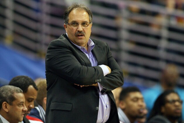 Oct 29, 2014; Denver, CO, USA; Detroit Pistons head coach Stan Van Gundy during the second half against the Denver Nuggets at Pepsi Center. The Nuggets won 89-79.  Mandatory Credit: Chris Humphreys-USA TODAY Sports