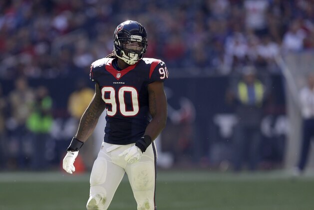 Houston Texans outside linebacker Jadeveon Clowney (90) lines up against the Cincinnati Bengals during the second quarter of an NFL football game, Sunday, Nov. 23, 2014, in Houston. (AP Photo/David J. Phillip)