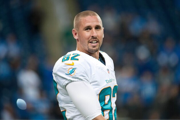 Nov 9, 2014; Detroit, MI, USA; Miami Dolphins wide receiver Brian Hartline (82) before the game against the Detroit Lions at Ford Field. Mandatory Credit: Tim Fuller-USA TODAY Sports