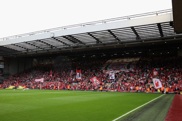 LIVERPOOL, ENGLAND - AUGUST 17:  A general view of Anfield showing the kop on the first day of the new premiership season during the Barclays Premier League match between Liverpool and Stoke City at Anfield on August 17, 2013 in Liverpool, England.  (Photo by Clive Brunskill/Getty Images)