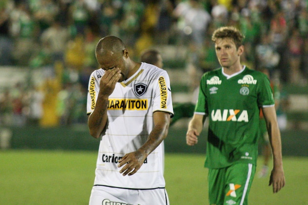 CHAPECO, BRAZIL - NOVEMBER 23: Bruno Correa #30 of Botafogo after a match between Chapecoense and Botafogo for the Brazilian Series A 2014 at Arena Conda Stadium on November 23, 2014 in Chapeco, Brazil. (Photo by Alan Pedro/Getty Images)