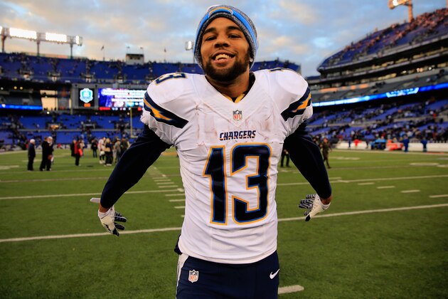 BALTIMORE, MD - NOVEMBER 30: Wide receiver Keenan Allen #13 of the San Diego Chargers celebrates after the San Diego Chargers defeated the Baltimore Ravens 34-33 at M&T Bank Stadium on November 30, 2014 in Baltimore, Maryland.  (Photo by Rob Carr/Getty Images)