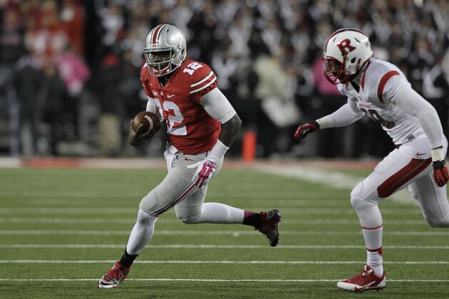 Ohio State quarterback Cardale Jones plays against Rutgers during an NCAA NCAA college football game Saturday, Oct. 18, 2014, in Columbus, Ohio. (AP Photo/Jay LaPrete)