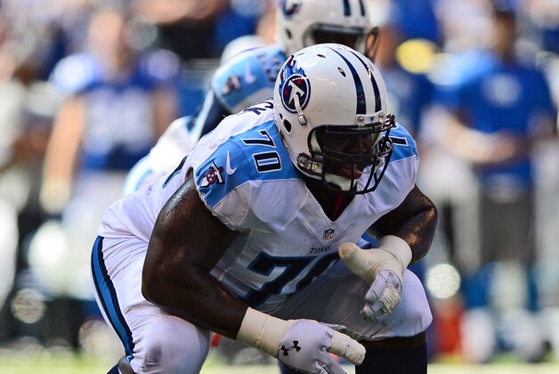 Sep 28, 2014; Indianapolis, IN, USA; Tennessee Titans guard Chance Warmack (70) against the Indianapolis Colts at Lucas Oil Stadium. Mandatory Credit: Andrew Weber-USA TODAY Sports Sep 28, 2014; Indianapolis, IN, USA; Tennessee Titans guard Chance Warmack (70) against the Indianapolis Colts at Lucas Oil Stadium. Mandatory Credit: Andrew Weber-USA TODAY Sports
