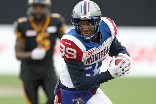 HAMILTON, ON - NOVEMBER 23:  Duron Carter #89 of the Montreal Alouettes breaks a play against the Hamilton Tiger-Cats during the CFL football Eastern Conference Final at Tim Hortons Field on November 23, 2014 in Hamilton, Ontario, Canada. The Tiger-Cats defeated the Alouettes 40-24. (Photo by Claus Andersen/Getty Images)