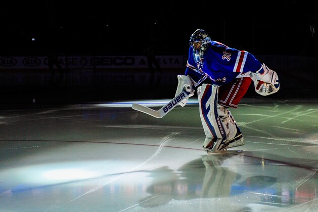 NEW YORK, NY - NOVEMBER 17: Henrik Lundqvist #30 of the New York Rangers takes the ice before a game against the Tampa Bay Lightning at Madison Square Garden on November 17, 2014 in New York City.  (Photo by Alex Goodlett/Getty Images)