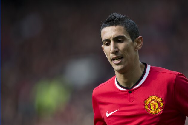 Manchester United's Angel Di Maria is seen during his team's English Premier League soccer match against Everton at Old Trafford Stadium, Manchester, England, Sunday Oct. 5, 2014. (AP Photo/Jon Super)