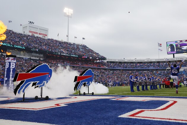 Buffalo Bills defensive tackle Marcell Dareus (99) is introduced prior to an NFL football game against the Cleveland Browns, Sunday, Nov. 30, 2014, in Orchard Park, N.Y. (AP Photo/Bill Wippert)